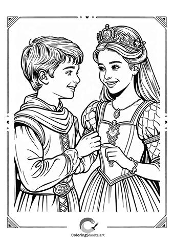 A classic prince and princess sharing a romantic moment in royal attire.