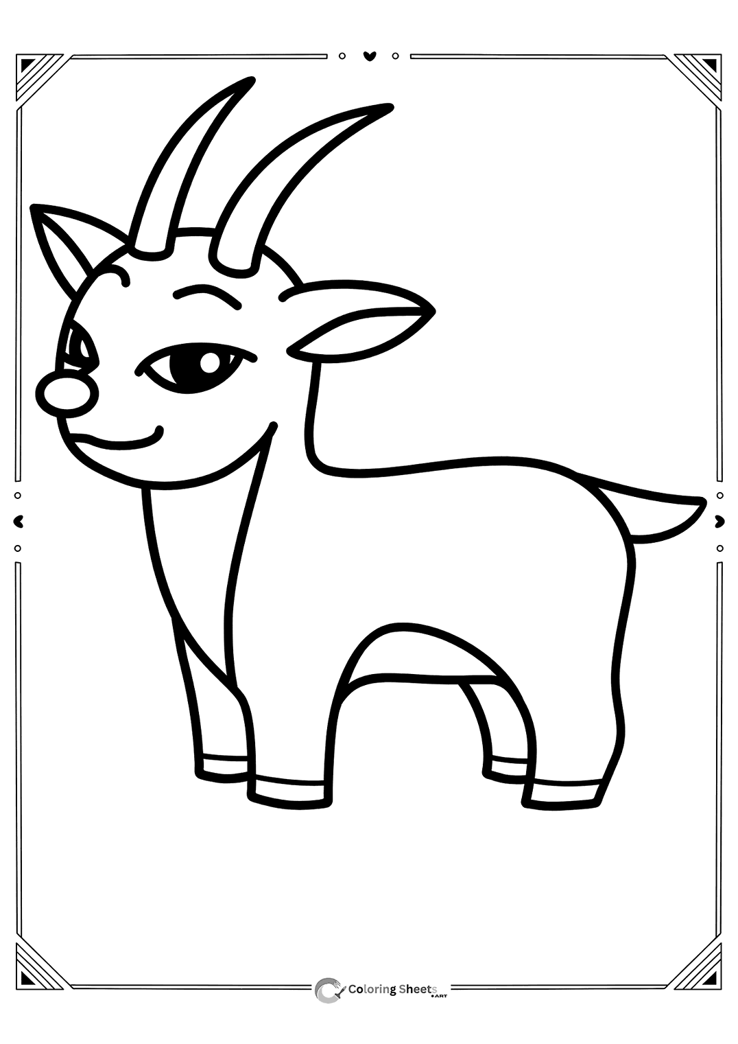 Cute Farm Goat Coloring Page - Kawaii goat drawing for coloring