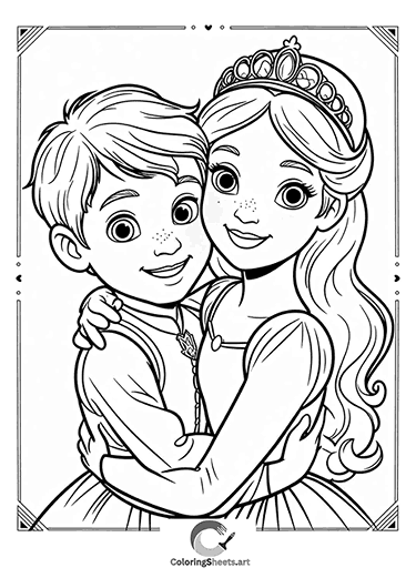 Cute Prince and Princess Hug – Adorable prince and princess hugging with love and joy.