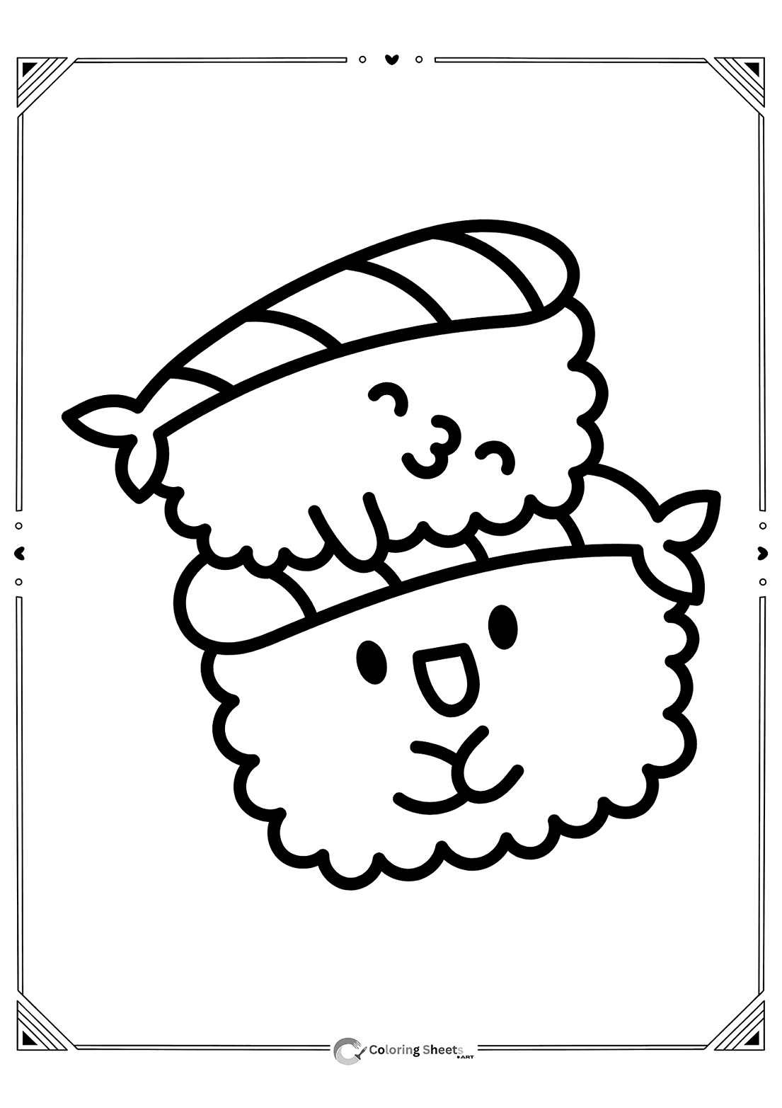Cute Sushi Friends Coloring Page - Adorable sushi characters to color