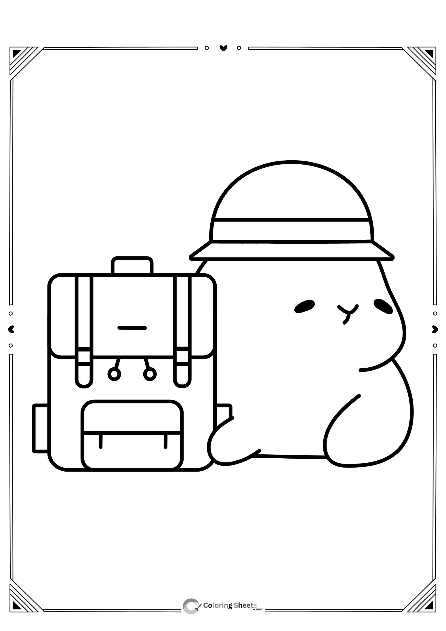 Backpacker Slime Coloring Page - Kawaii slime character ready for adventure