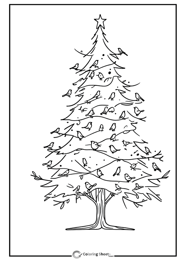 Christmas Tree of Birds Coloring Page - Unique Christmas tree design made from birds on branches