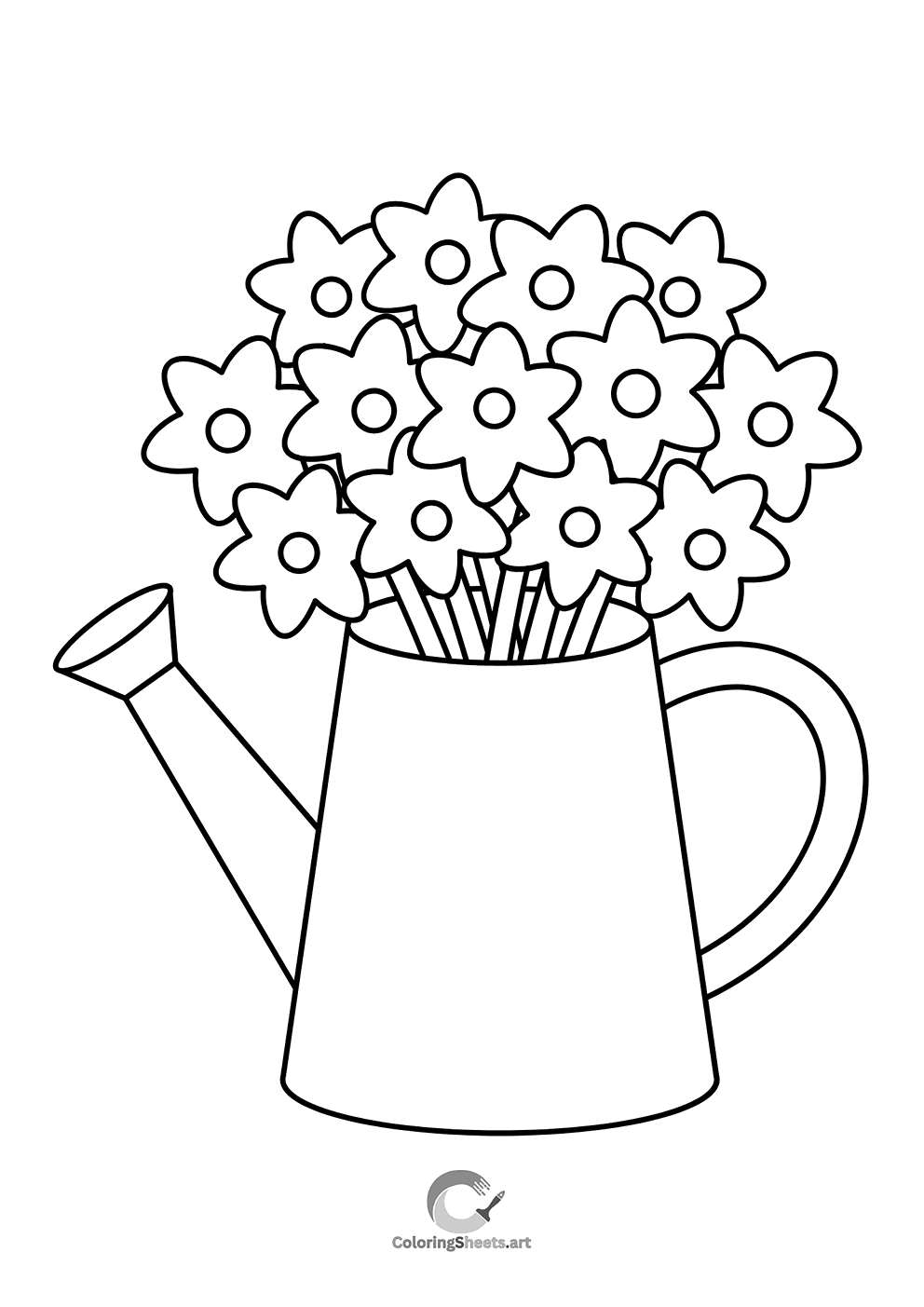 A bouquet of flowers arranged inside a watering can