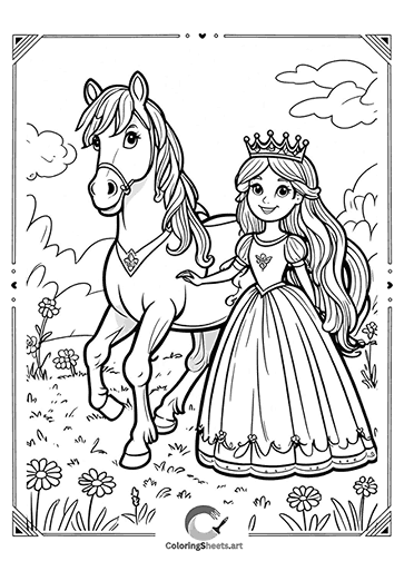 Princess and Her Loyal Steed – Princess standing proudly with her horse in a field.
