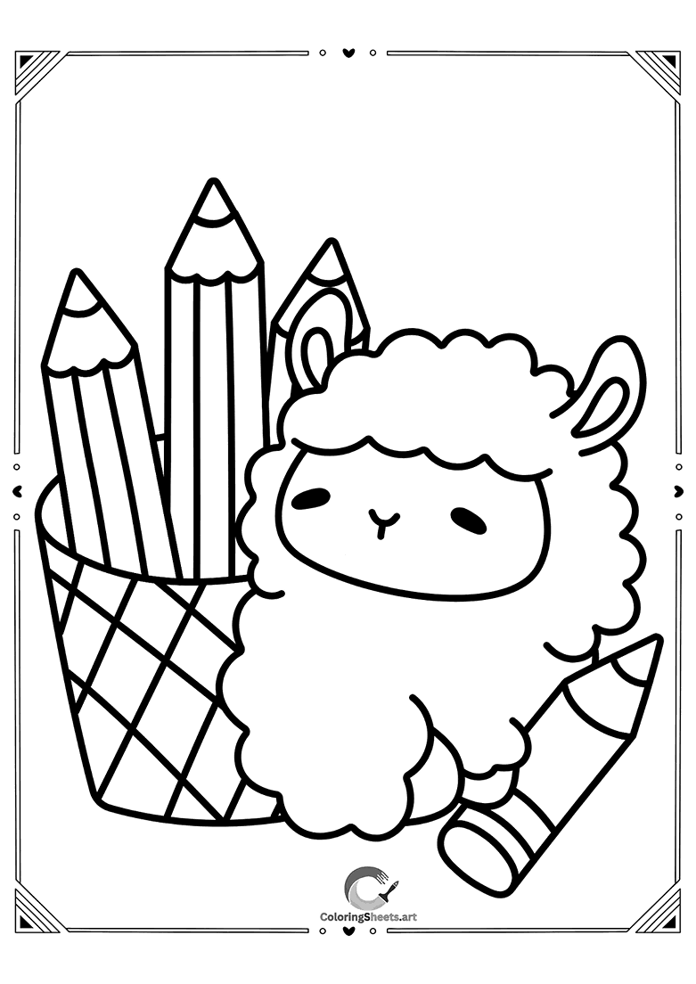 Llama with Pencils Coloring Page - Creative llama with colorful pencils