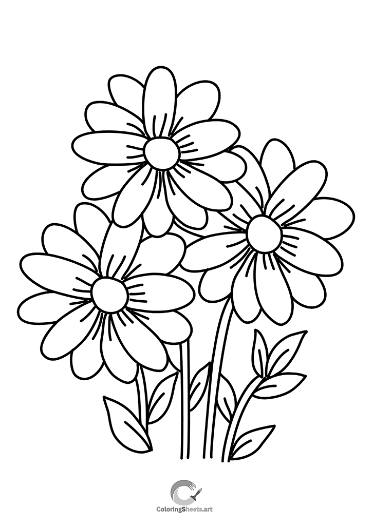 Three daisy flowers grouped together for coloring.