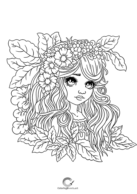 A girl wearing a flower crown, smiling sweetly.