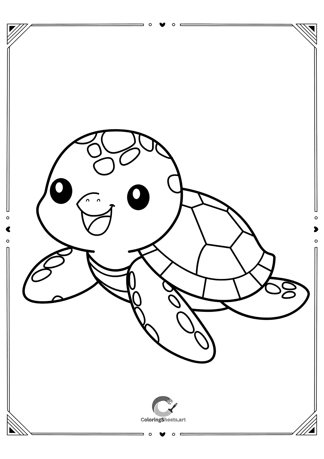 Sea Turtle Coloring Page - Happy sea turtle swimming in the ocean
