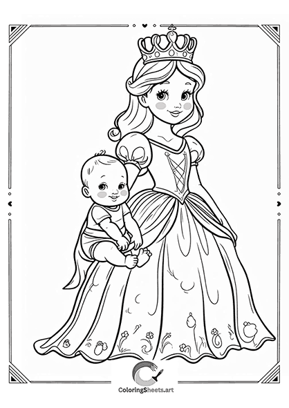 Princess and Her Baby – Princess gently holding her baby on her lap.
