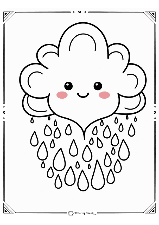 Cute Rain Cloud Coloring Page - Happy cloud with raindrops