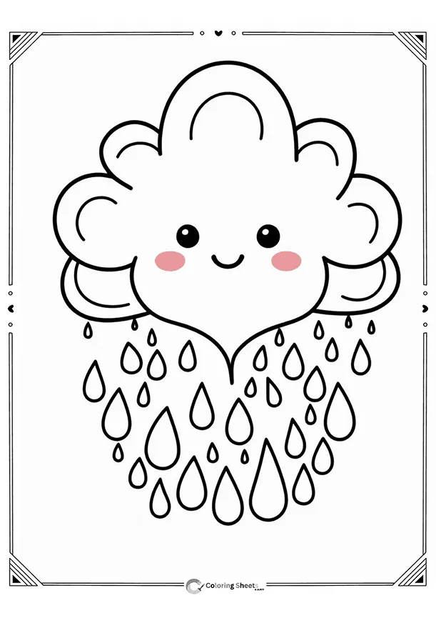 Cute Rain Cloud Coloring Page - Happy cloud with raindrops