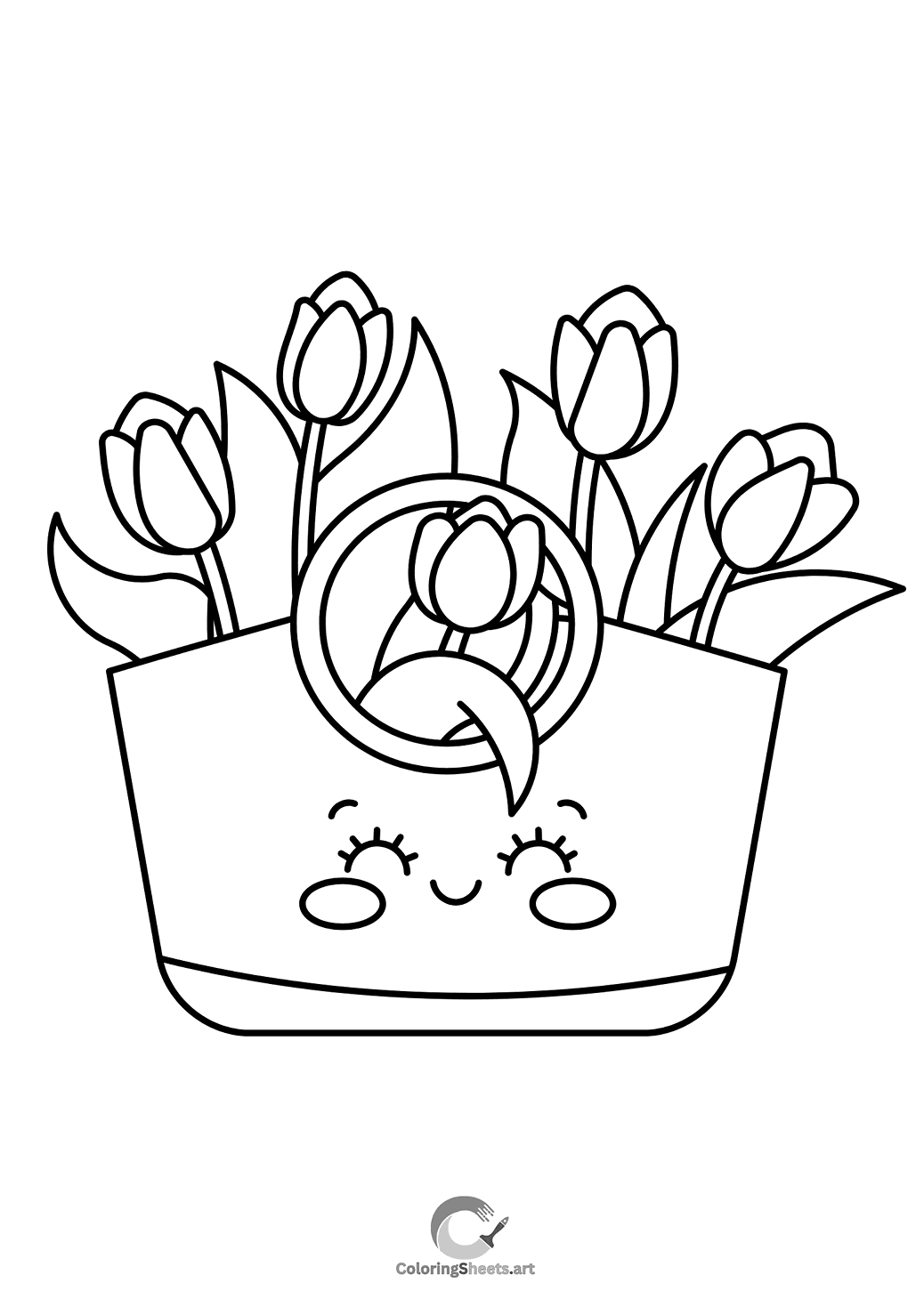 A basket of smiling tulips, inviting joyful colors.