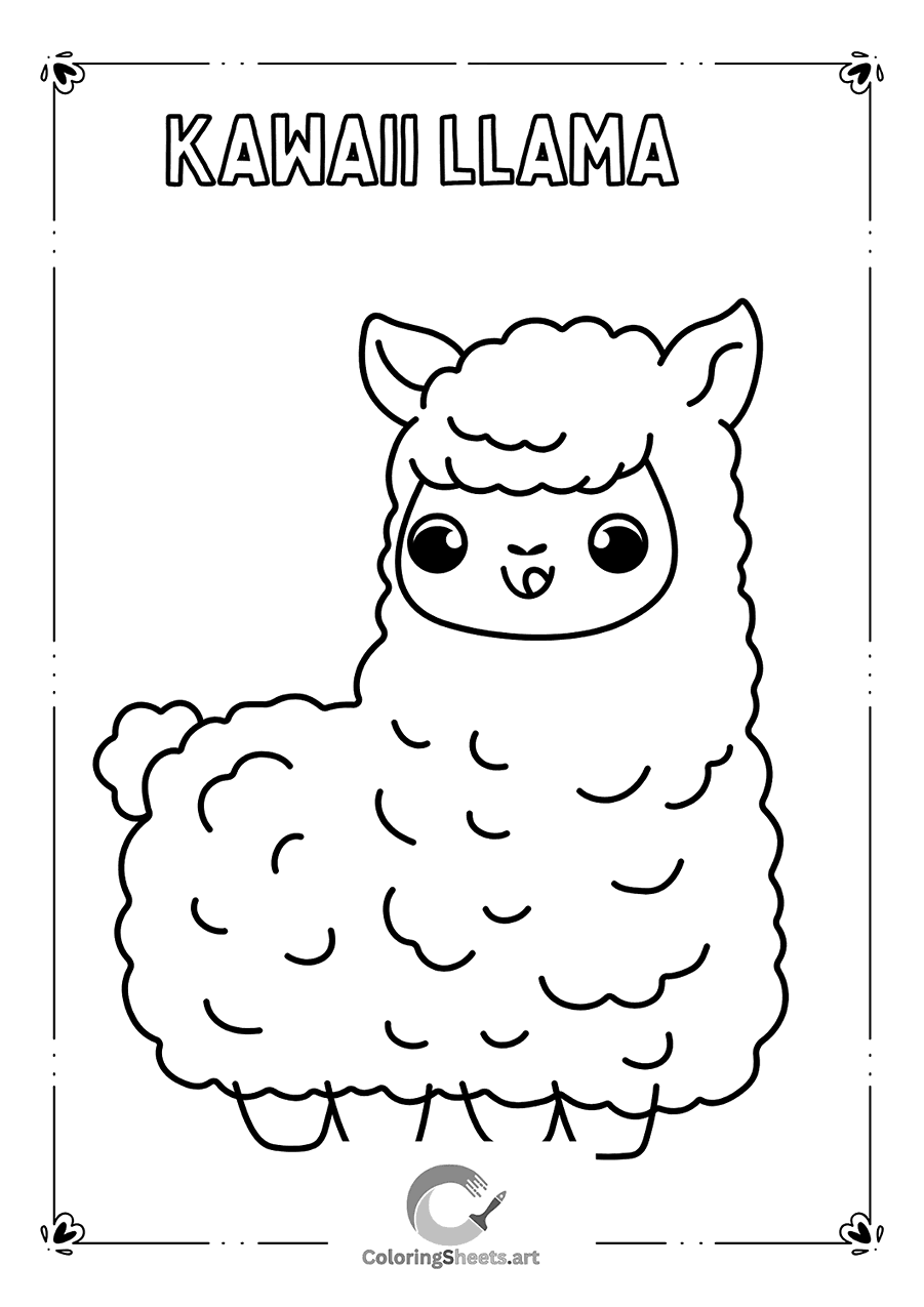 Kawaii Llama Coloring Page
