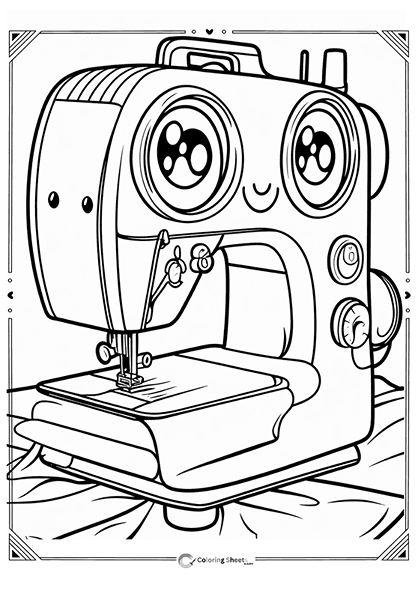 Cute Sewing Machine Coloring Page - Sewing machine with a happy face