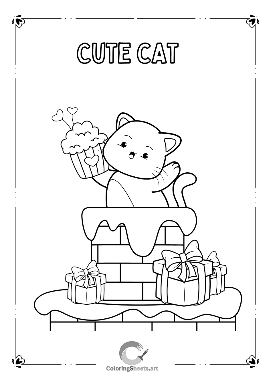 Cute Christmas Cat Coloring Page