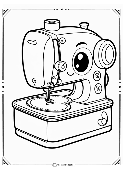 Sewing Machine Heart Stitching Coloring Page - Sewing machine stitching a heart