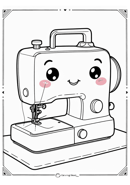 Simple Smiling Sewing Machine Coloring Page - Sweet sewing machine waiting for