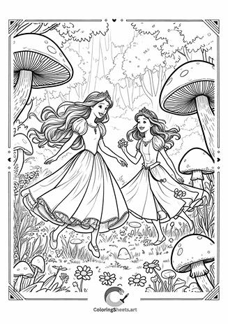 Princesses in a Mushroom Forest – Princesses exploring a forest filled with giant mushrooms.