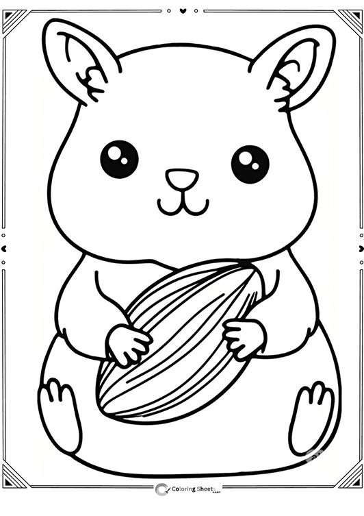 Hamster with Sunflower Seed Coloring Page - Hungry hamster with a giant sunflower seed