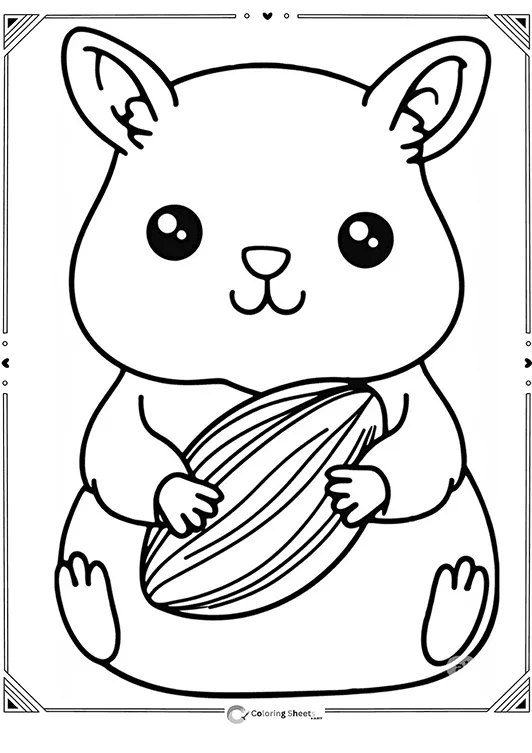 Hamster with Sunflower Seed Coloring Page - Hungry hamster with a giant sunflower seed