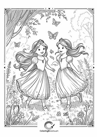 Princesses with Butterflies – Two sisters playing among butterflies in a sunny field.