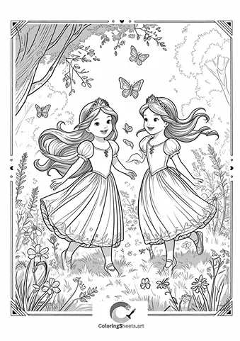 Princesses with Butterflies – Two sisters playing among butterflies in a sunny field.