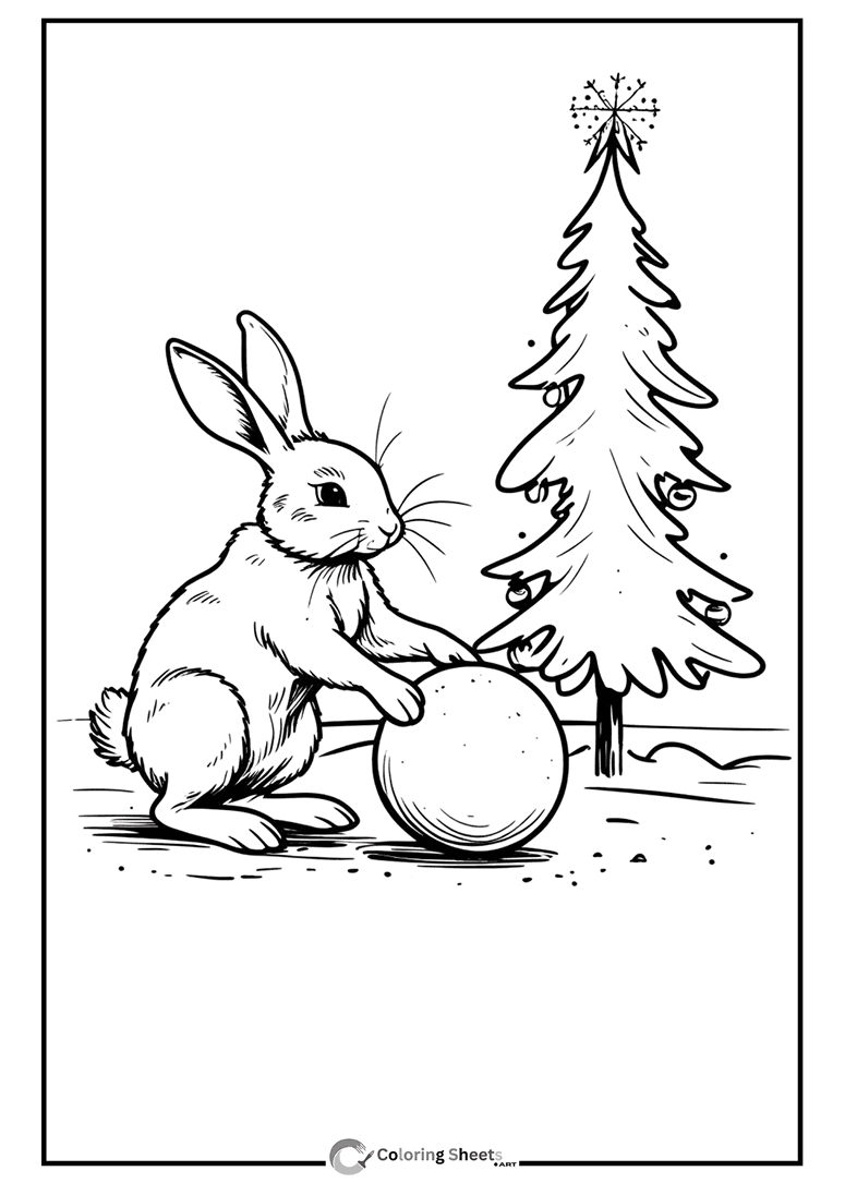 Busy Rabbit Snowball Coloring Page - Rabbit making a snowball on a winter day