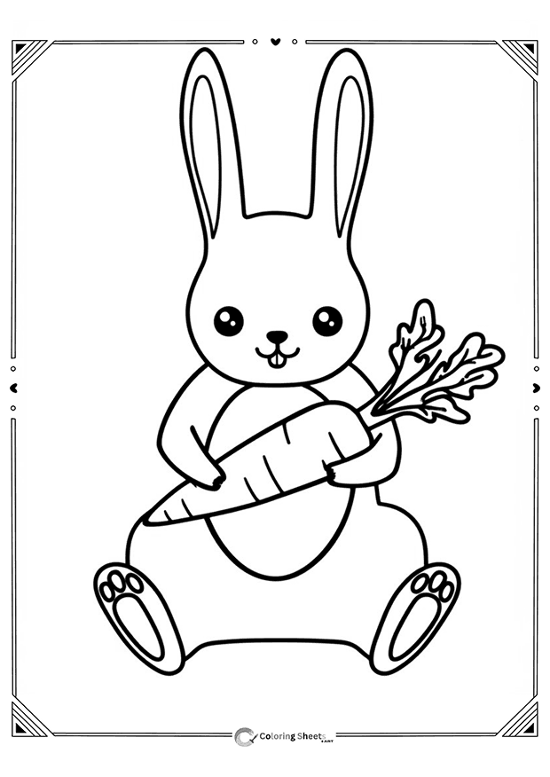 Rabbit with Carrot Coloring Page - Cute bunny enjoying a carrot