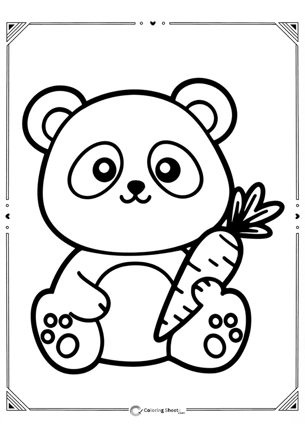 Panda with Carrot Coloring Page - Panda eating a carrot