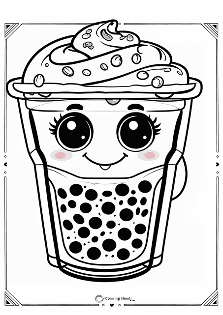 Bubble Tea Whipped Cream Coloring Page - Yummy bubble tea with whipped cream