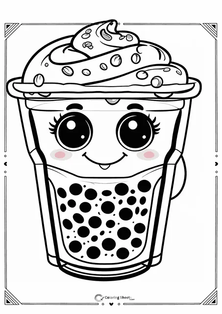 Bubble Tea Whipped Cream Coloring Page - Yummy bubble tea with whipped cream