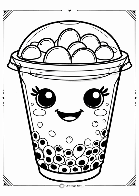 Bubble Tea Ice Balls Coloring Page - Refreshing bubble tea with ice balls and pearls