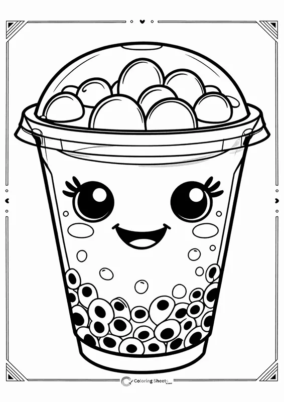 Bubble Tea Ice Balls Coloring Page - Refreshing bubble tea with ice balls and pearls