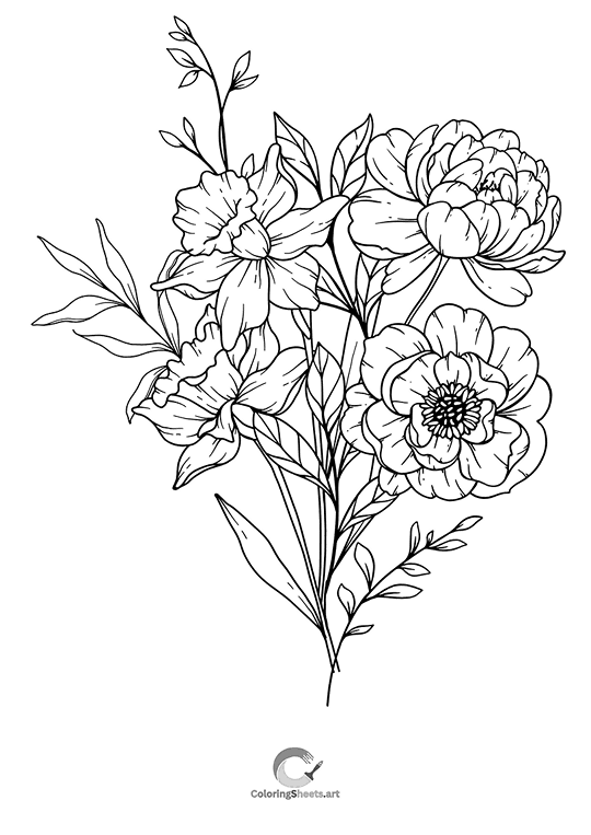 Daffodils and peonies arranged in a stunning bouquet.