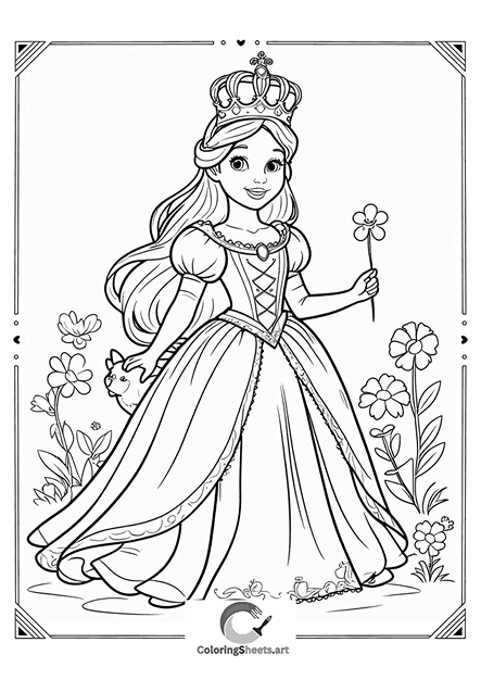 Princess in the Garden – Princess with a kitten standing in a lovely flower garden.