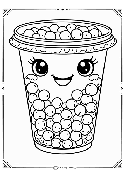 Simple Bubble Tea Coloring Page - Classic cute bubble tea to color