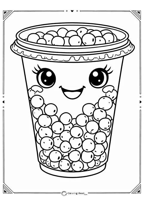 Simple Bubble Tea Coloring Page - Classic cute bubble tea to color