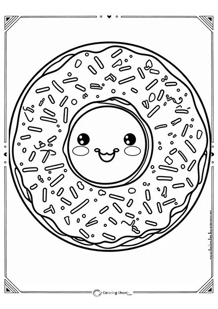 Cute Donut Coloring Page - Delicious donut with a face and sprinkles