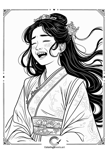 Joyful Asian Princess – Asian princess in traditional dress laughing with happiness.