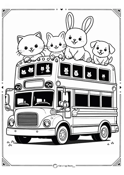 Double-Decker Bus Animals Coloring Page - Animals on a double-decker bus