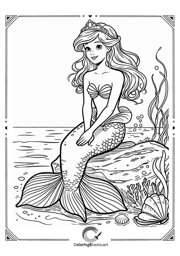 Mermaid by the Seashore – Mermaid sitting by the ocean, serene and calm.