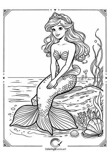 Mermaid by the Seashore – Mermaid sitting by the ocean, serene and calm.
