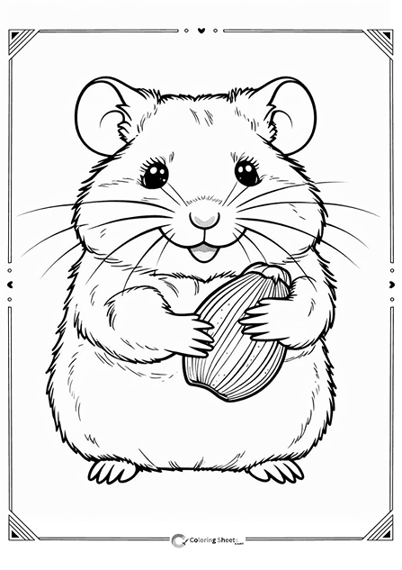 Realistic Hamster Coloring Page - Fluffy hamster holding a seed
