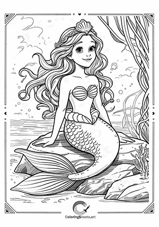 Mermaid with Wavy Hair – A mermaid with flowing hair in an underwater scene.