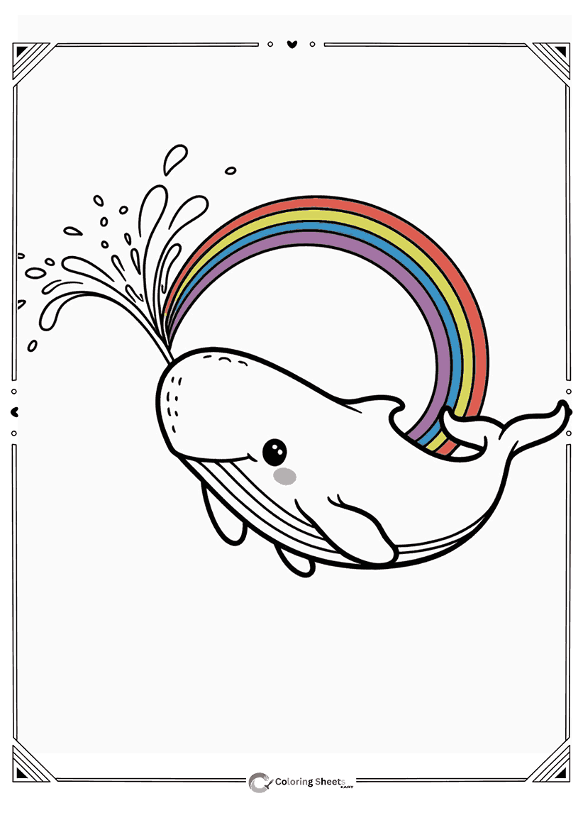 Rainbow Whale Coloring Page - Magical whale spouting a rainbow