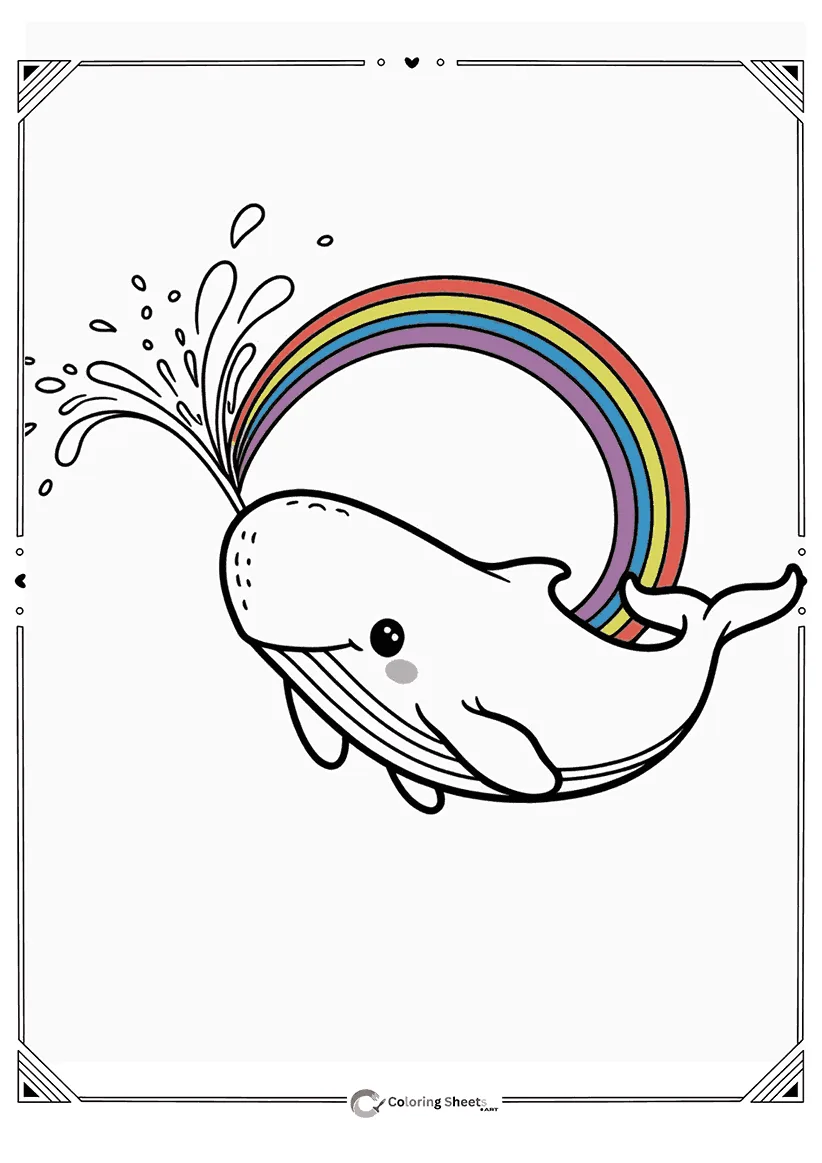 Rainbow Whale Coloring Page - Magical whale spouting a rainbow