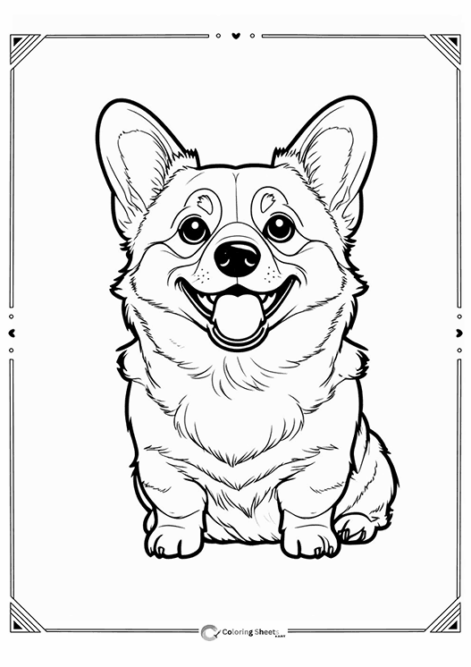 Smiling Corgi Dog Coloring Page - Adorable corgi dog with a big smile