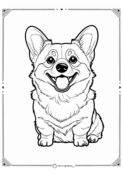 Smiling Corgi Dog Coloring Page - Adorable corgi dog with a big smile