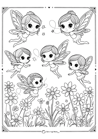 Magical Fairies Coloring Page - Fairies sprinkling magic in an enchanted scene