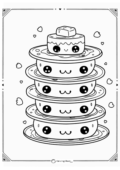 Cute Pancake Tower Coloring Page - Pancake family with faces to color